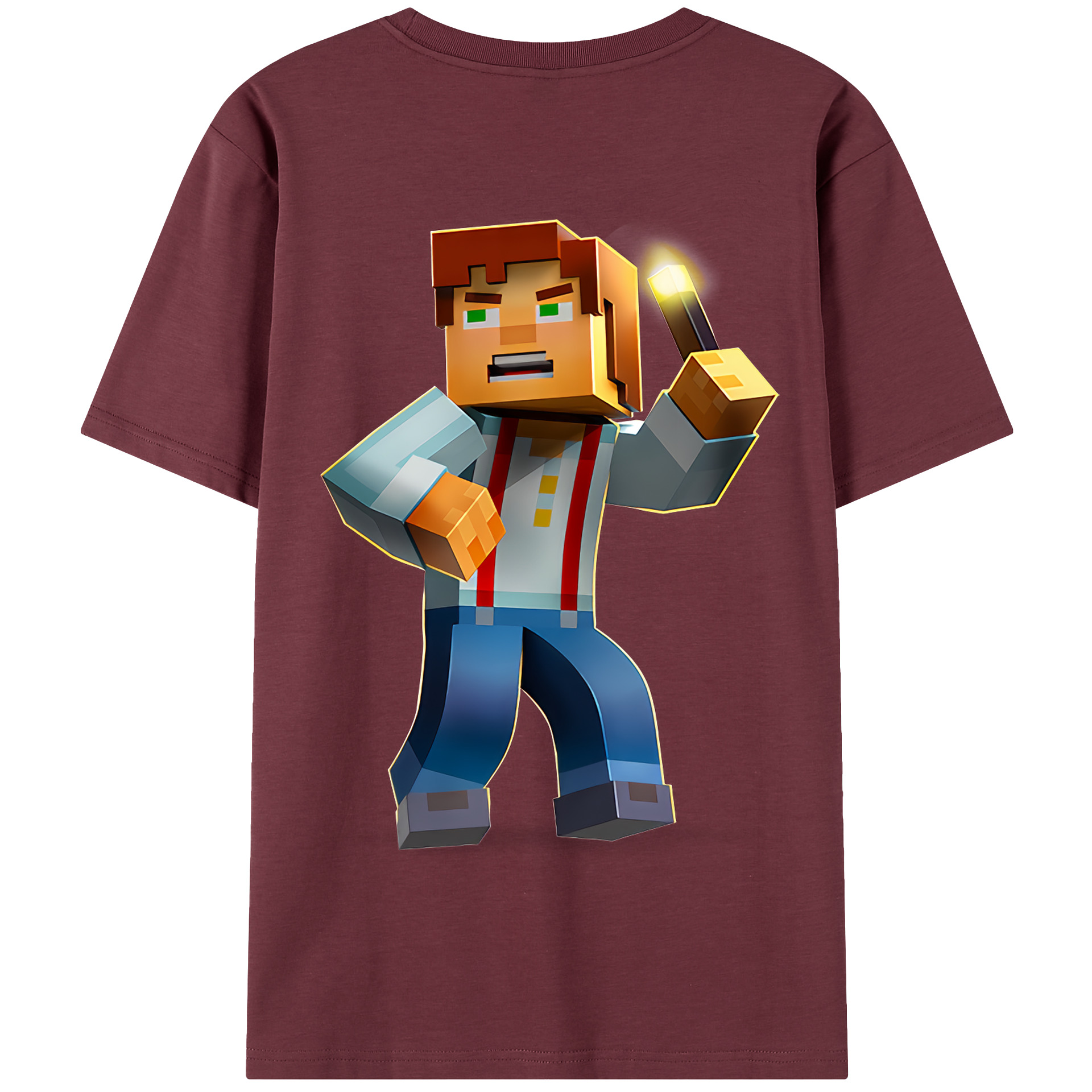 （画像用） マインクラフト ブロックの世界 Minecraft MC Block world 綿100％半袖Tシャツ（背面プリント）